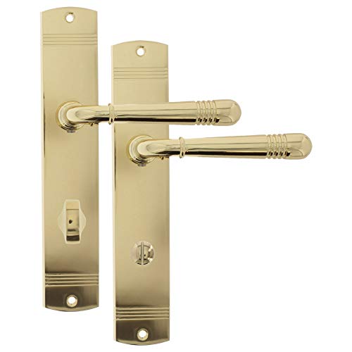 ToniTec Türbeschlag Langschildgarnitur Beschläge Antik WC Bad Türgriffe Drückergarnitur Türbeschläge Modell: Amy (Messing) von ToniTec