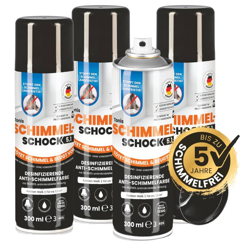 Tonis SCHIMMELSCHOCK 5.1 - Antimikrobielle Spezialfarbe - 2er-Set (2x 300 ml) - weiß von Tonis SCHIMMELSCHOCK