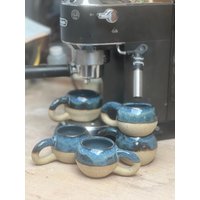Espressotassen Runde Form Blau Glasiertes Steinzeug von Tonklumpen