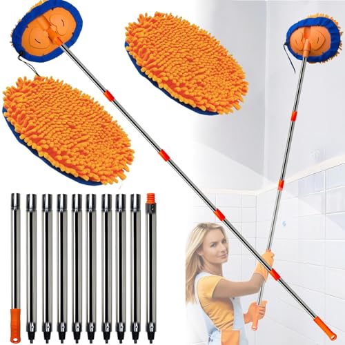 6 m hohe Reichweite Wandstaubwedel – Chenille-Mikrofaser-Reinigungskopf Wandwischer mit 9-4,3 m teilbarer Stange | Wandreiniger für Dach, Auto, Haus, Wände und hohe Decken | waschbares Reinigungstuch von Tonmp