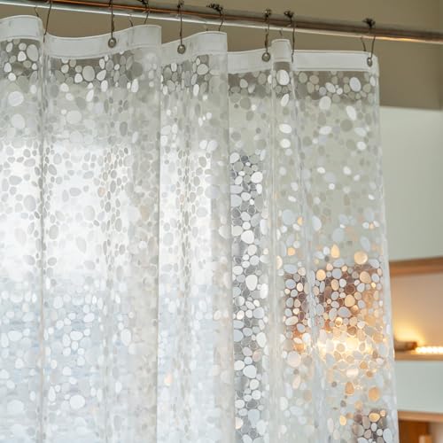 Tonnali 180x200 Duschvorhang Anti-Schimmel mit 3 starken Magneten und 6 kostenlosen Magnetclips-Kit für Leckageschützer, Eva Heavy Duty Plastik transparenter Duschvorhang für Badewanne, 3D-Kiesel von Tonnali