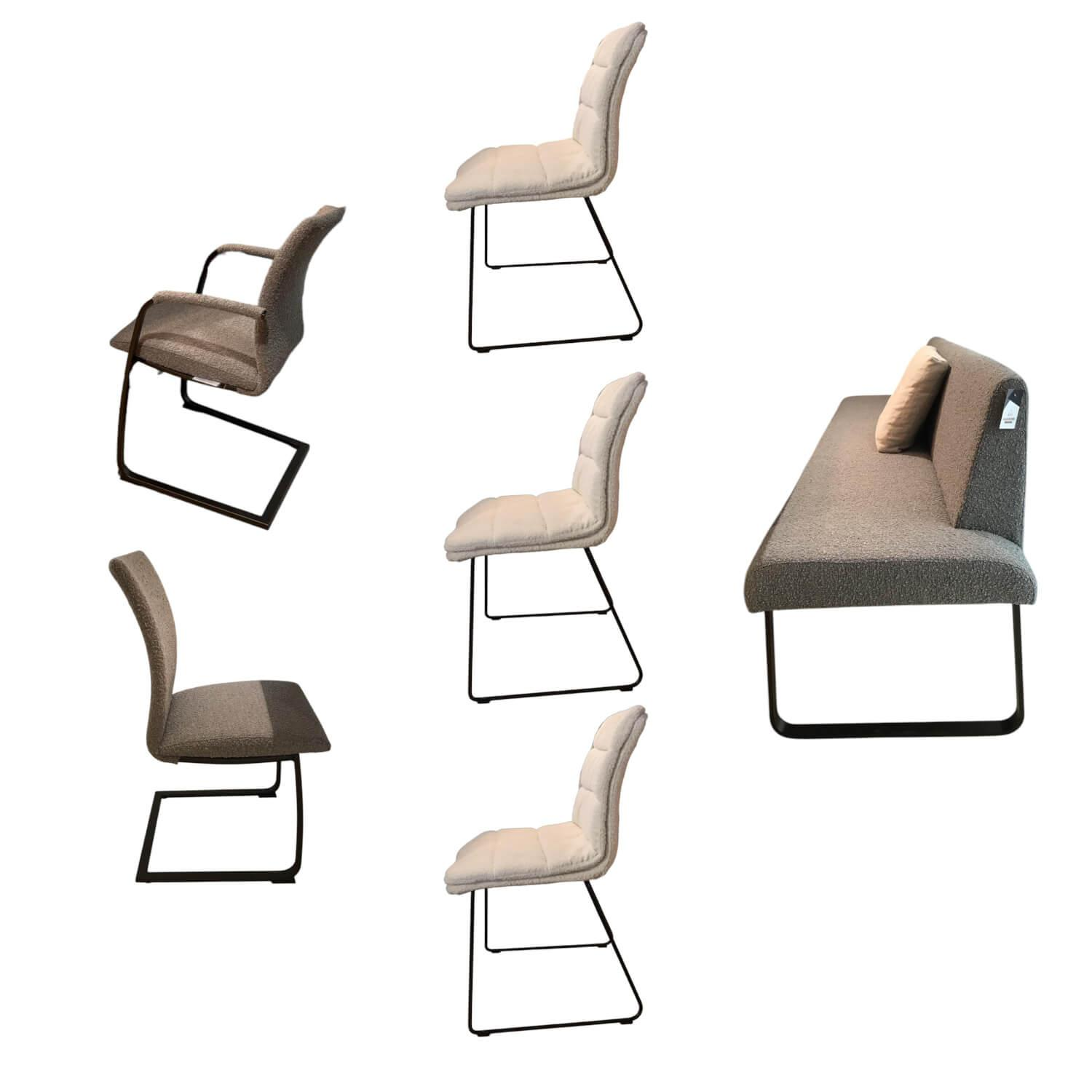 5er-Set Stühle Und Bank Swing Light Stoff Privileg 3 Und 4 Grau Beige Gestell St... 5er-Set Stühle Und Bank Swing Light Stoff Privileg 3 Und 4 Grau Beige Gestell St... von Tonon