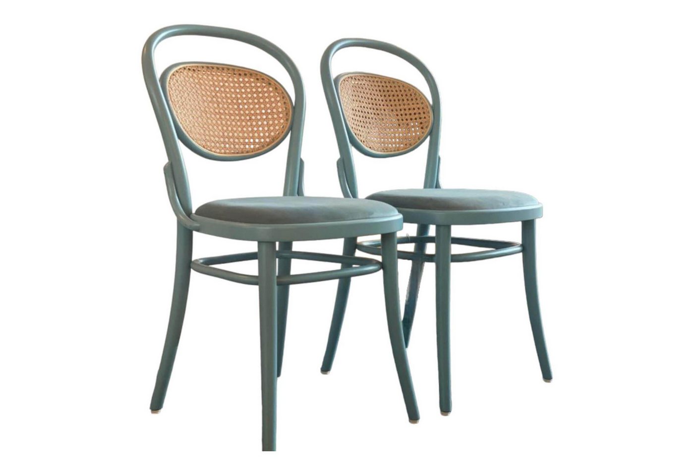 Tonon Essgruppe 2er Set Stuhl Nr.20 Sitz Gepolstert Buche Lackiert Opal Blau von Tonon