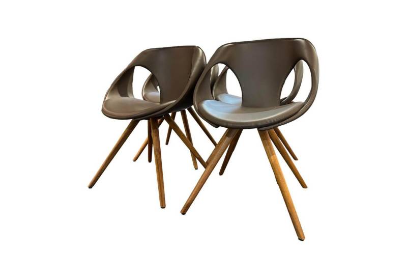 Tonon Essgruppe 4-er Set Stuhl UP Leder Tender 602 Braun Holzfüße Nussbaum Geölt von Tonon