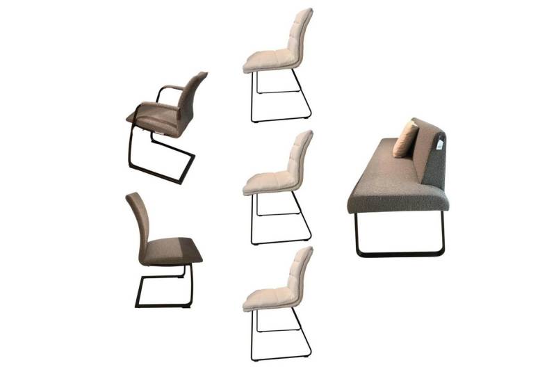Tonon Essgruppe 5er-Set Stühle Und Bank Swing Light Stoff Privileg 3 Und 4 Grau von Tonon
