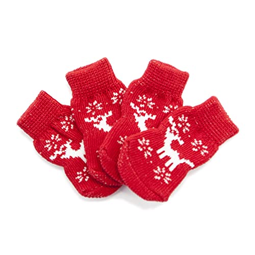 Haustier hundesocken -Rutsch-Hund -Rutsch-Socken Socken Hund Hundesocken mit Clip Welpen-Innensocken Schutzsocken Hundepfote 4-teiliges Set Haustierzubehör Alpaka Hausschuhe (RED C, L) von Tonsee Accessoire