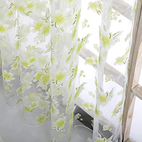 Tonsee Accessoire Gardinen Vorhänge Mit Kräuselband Fensterstoff, Blumen-Voile, transparente Behandlung, 1 Vorhang, Volant, Vorhang, Tüll, Heimdekoration Schiebevorhänge Set (Green, One Size) von Tonsee Accessoire