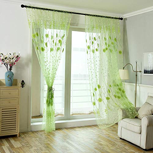 Tonsee Transparent Voile Gardinen Mode Blumen Gedruckt Durchsichtig Vorhänge mit Ösen für Wohnzimmer Schals Schlafzimmer Vorhänge Kinderzimmer Dekoschals Für Große Fenster 1 PCS,200cm x 100cm (Grün) von Tonsee Haushalt & Wohnen