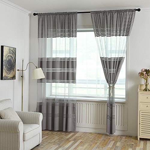 Tonsee Transparent Voile Gardinen Patchwork Streifen Durchsichtig Vorhänge mit Ösen für Wohnzimmer Schals Schlafzimmer Vorhänge Kinderzimmer Dekoschals Für Große Fenster 1 PCS,270cm x 100cm (Grau) von Tonsee Haushalt & Wohnen