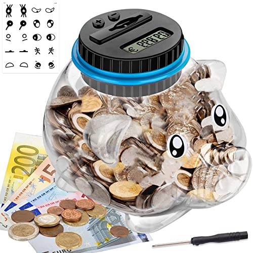 Tonsooze Digitale Sparschwein mit automatische LCD Anzeige, 1.8 L Kindergeschenk-Sparschwein Automatische Münzzählglas Spardose Geld sparen Box Münze Spartopf Container for Urlaubsdepot Kinder Freunde von Tonsooze