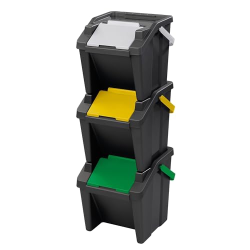 Tontarelli - Set mit 3 stapelbaren Abfalleimern MODA 30L mit Griff von Tontarelli