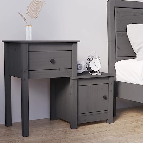 Nachttisch Grau aus massivem Kiefernholz, 79,5x38x65,5 cm, moderner Beistelltisch mit Schublade und Tür für Schlafzimmer, Flexible Montage möglich Nachttisch Grau aus massivem Kiefernholz, 79,5x38x65,5 cm, moderner Beistelltisch mit Schublade und Tür für Schlafzimmer, Flexible Montage möglich von Tonture