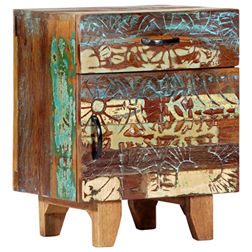 Nachttisch Massivholz Altholz, Handgeschnitzt, 40x30x50 cm, Vintage-Design, mit Schublade und Tür, für Schlafzimmer und Wohnzimmer Nachttisch Massivholz Altholz, Handgeschnitzt, 40x30x50 cm, Vintage-Design, mit Schublade und Tür, für Schlafzimmer und Wohnzimmer von Tonture