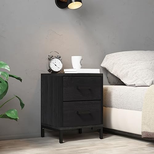 Nachttisch Schwarz aus massivem Kiefernholz, 36x30x45 cm, mit Schublade, für Schlafzimmer & Wohnzimmer, Vintage Industrie Stil von Tonture
