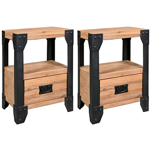 Nachttische 2er-Set aus massivem Akazienholz, gebürstet, mit schwarzen Stahlbeinen, 40x30x54 cm, industrieller Stil, fertig montiert für Schlafzimmer Nachttische 2er-Set aus massivem Akazienholz, gebürstet, mit schwarzen Stahlbeinen, 40x30x54 cm, industrieller Stil, fertig montiert für Schlafzimmer von Tonture