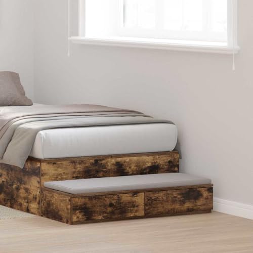 Tonture Bettschubladen Räuchereiche 90 x 36.5 x 16.5 cm, langlebige Holzwerkstoff Kommode mit 2 Schubladen für Schlafzimmer, minimalistischer Stauraum von Tonture