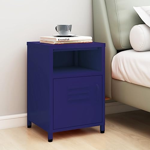 Tonture Marineblauer Nachttisch, 35x35x51 cm, robuster Stahl, mit offenem Regal und Tür, ideal für Schlafzimmer, Wohnzimmer Tonture Marineblauer Nachttisch, 35x35x51 cm, robuster Stahl, mit offenem Regal und Tür, ideal für Schlafzimmer, Wohnzimmer von Tonture