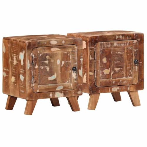 Tonture Nachttisch 2er-Set, 40x32x46 cm, Massivholz Altholz, recycelt, robust, für Schlafzimmer, Wohnheim, Beistelltisch mit Tür und Stauraum, Vintage-Design Tonture Nachttisch 2er-Set, 40x32x46 cm, Massivholz Altholz, recycelt, robust, für Schlafzimmer, Wohnheim, Beistelltisch mit Tür und Stauraum, Vintage-Design von Tonture