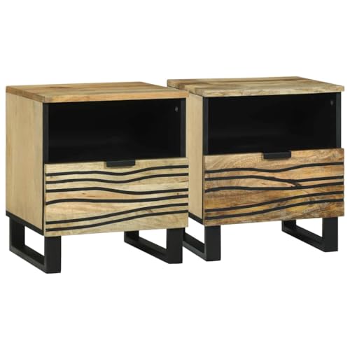 Tonture Nachttisch 2er-Set, Braun, 40x33x46 cm, massives Mangoholz, langlebige Schlafzimmer Möbel mit Schublade und Regal, ideal für Stauraum Tonture Nachttisch 2er-Set, Braun, 40x33x46 cm, massives Mangoholz, langlebige Schlafzimmer Möbel mit Schublade und Regal, ideal für Stauraum von Tonture