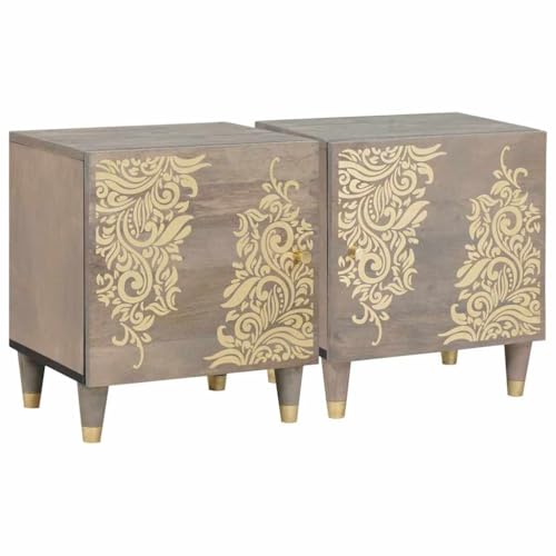 Tonture Nachttisch 2er-Set, Grau, 40x33x46 cm, massives Mangoholz, eleganter Beistelltisch für Schlafzimmer, langlebiger Nachtschrank mit Stauraum Tonture Nachttisch 2er-Set, Grau, 40x33x46 cm, massives Mangoholz, eleganter Beistelltisch für Schlafzimmer, langlebiger Nachtschrank mit Stauraum von Tonture