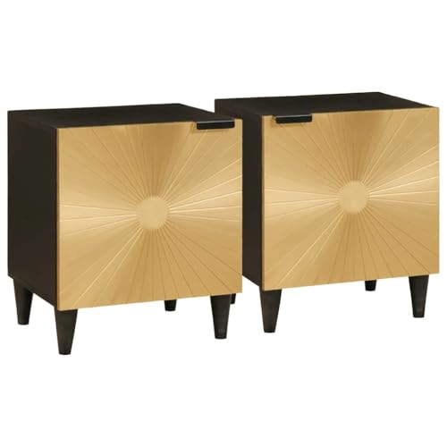 Tonture Nachttisch 2er Set, Schwarz Gold, 40x33.5x46cm, Massives Mango-Holz, Moderner Beistelltisch für Schlafzimmer, Elegante Stauraum Lösung von Tonture