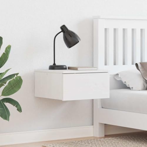 Tonture Nachttisch 2er-Set, Weiß, aus massivem Kiefernholz, 37x35x18,5 cm, mit Schublade für Schlafzimmer, traditionelles Design, ideal als Beistelltisch von Tonture