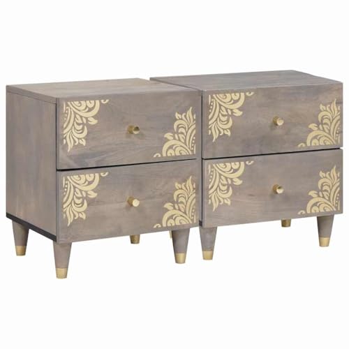 Tonture Nachttisch 2er Set Grau, 40x33x46 cm, aus massivem Mangoholz, handbemalt, mit praktischem Stauraum für Schlafzimmer und Wohnzimmer Tonture Nachttisch 2er Set Grau, 40x33x46 cm, aus massivem Mangoholz, handbemalt, mit praktischem Stauraum für Schlafzimmer und Wohnzimmer von Tonture