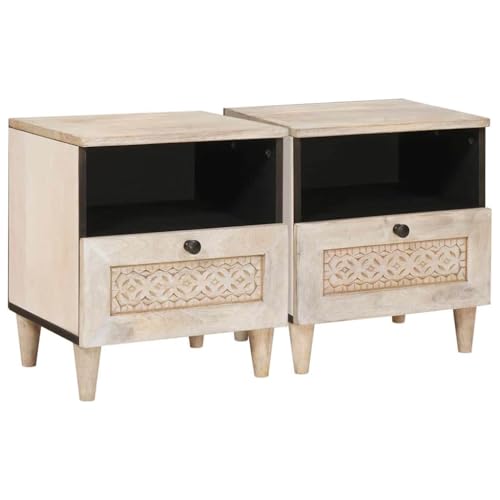 Tonture Nachttisch 2er-Set aus massivem Mangoholz, Beige, 40x33x46 cm, mit 2 Schubladen und Regal, langlebiger Beistelltisch für Schlafzimmer und Wohnzimmer Tonture Nachttisch 2er-Set aus massivem Mangoholz, Beige, 40x33x46 cm, mit 2 Schubladen und Regal, langlebiger Beistelltisch für Schlafzimmer und Wohnzimmer von Tonture