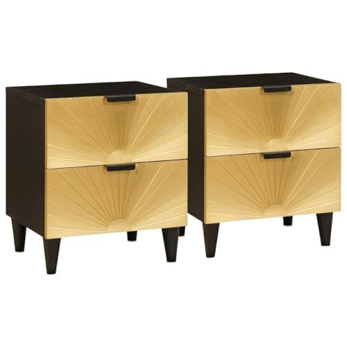 Tonture Nachttisch 2er-Set aus massivem Mangoholz, Schwarz-Gold-Design, 40x33.5x46 cm, mit 2 Schubladen, für Schlafzimmer und Wohnzimmer, stabil und pflegeleicht Tonture Nachttisch 2er-Set aus massivem Mangoholz, Schwarz-Gold-Design, 40x33.5x46 cm, mit 2 Schubladen, für Schlafzimmer und Wohnzimmer, stabil und pflegeleicht von Tonture