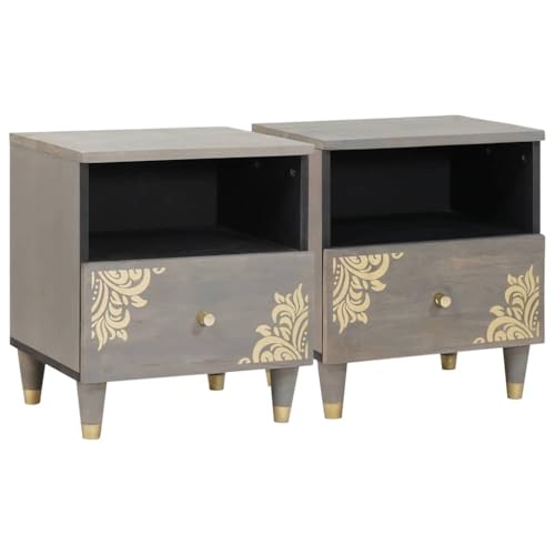 Tonture Nachttisch 2er-Set aus massivem Mangoholz, handbemalte graue Nachtschränke mit Schubladen und Regal, 40x33x46 cm Beistelltische für Schlafzimmer und Wohnzimmer Tonture Nachttisch 2er-Set aus massivem Mangoholz, handbemalte graue Nachtschränke mit Schubladen und Regal, 40x33x46 cm Beistelltische für Schlafzimmer und Wohnzimmer von Tonture