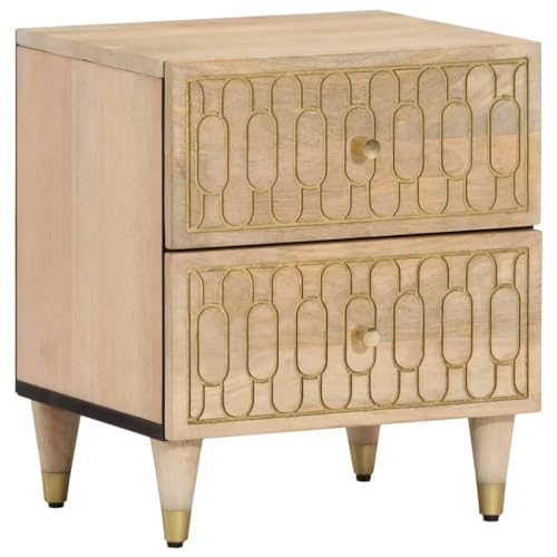 Tonture Nachttisch 40x33x46 cm, Massivholz Mango Gebleicht, mit 2 Schubladen, handgeschnitzt, für Schlafzimmer und Wohnzimmer, eleganter Beistelltisch Tonture Nachttisch 40x33x46 cm, Massivholz Mango Gebleicht, mit 2 Schubladen, handgeschnitzt, für Schlafzimmer und Wohnzimmer, eleganter Beistelltisch von Tonture