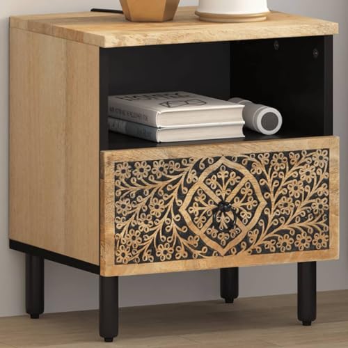 Tonture Nachttisch 40x33x46 cm, Massivholz Mango mit handgeschnitztem Blumenmuster, Beistelltisch mit Schublade und Fach, Stabiler Nachtschrank für Schlafzimmer und Wohnraum Tonture Nachttisch 40x33x46 cm, Massivholz Mango mit handgeschnitztem Blumenmuster, Beistelltisch mit Schublade und Fach, Stabiler Nachtschrank für Schlafzimmer und Wohnraum von Tonture
