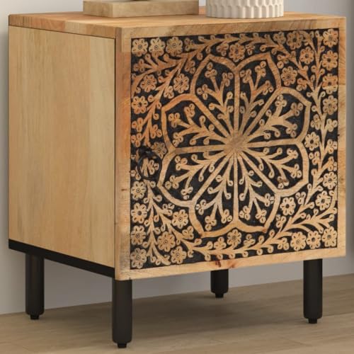 Tonture Nachttisch 40x33x46 cm aus massivem Mangoholz, braun, mit Tür und handgeschnitztem Blumenmuster, Stabiler Beistelltisch für Schlafzimmer und Wohnzimmer Tonture Nachttisch 40x33x46 cm aus massivem Mangoholz, braun, mit Tür und handgeschnitztem Blumenmuster, Stabiler Beistelltisch für Schlafzimmer und Wohnzimmer von Tonture