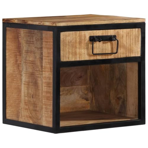 Tonture Nachttisch 40x35x40 cm, Massivholz Mango, Beistelltisch für Schlafzimmer, Stabiler Schrank mit Schublade & offenem Fach, vielseitiger Nightstand von Tonture
