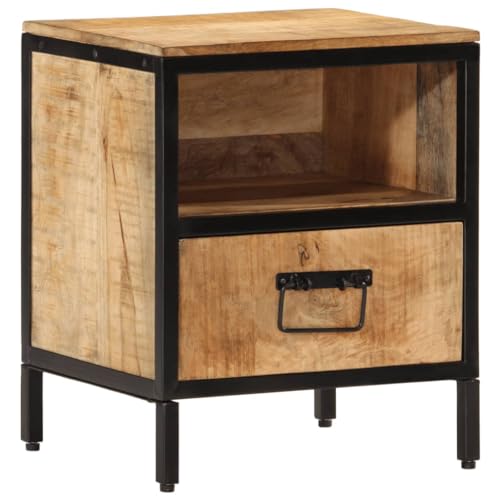 Tonture Nachttisch 40x35x50 cm Massivholz Mango, Nachtschrank mit Schublade, Eisenbeinen, Beistelltisch für Schlafzimmer, Wohnzimmer, Flur, Stabiler Holz-Beistellschrank, vielseitig einsetzbar von Tonture