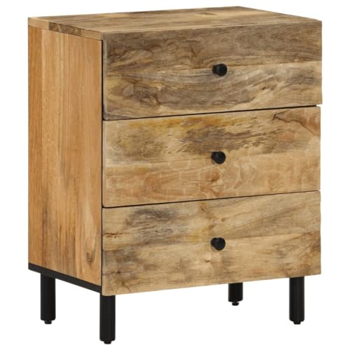 Tonture Nachttisch 50x33x60 cm, Massivholz Mango Schlafzimmer Kommode mit 3 Schubladen, Robustes Beistelltisch Möbel für Zuhause & Wohnheim, Elegantes Design von Tonture