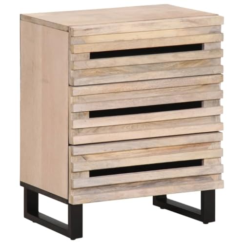 Tonture Nachttisch 50x34x62 cm, Massivholz Mango, mit 3 Schubladen, robuste Nachtkonsole für Schlafzimmer & College-Zimmer, vielseitiger Beistellschrank mit Stauraum von Tonture