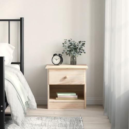Tonture Nachttisch ALTA Natur, 41x35x41 cm, Massivholz Kiefer unbehandelt, Schlafzimmer Beistelltisch mit Schublade & Ablage, Robustes Möbelstück von Tonture