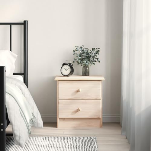 Tonture Nachttisch ALTA Natur, 41x35x41 cm Massivholz Kiefer, mit 2 Schubladen, langlebiger Beistelltisch für Schlafzimmer, rustikales Design, einfache Pflege, Holzknäufe von Tonture