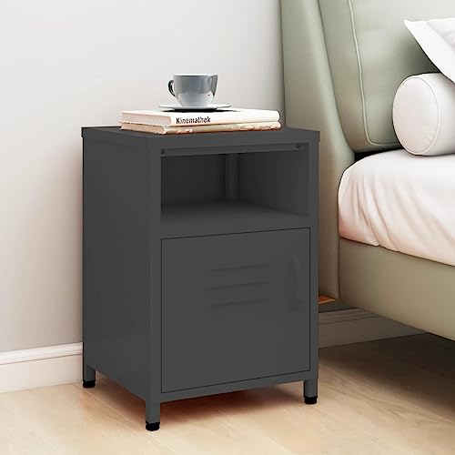 Tonture Nachttisch Anthrazit 35x35x51 cm, Robuster Stahl, Modernes Design, Praktischer Nachtschrank mit Tür, Beistelltisch für Schlafzimmer und Wohnzimmer Tonture Nachttisch Anthrazit 35x35x51 cm, Robuster Stahl, Modernes Design, Praktischer Nachtschrank mit Tür, Beistelltisch für Schlafzimmer und Wohnzimmer von Tonture