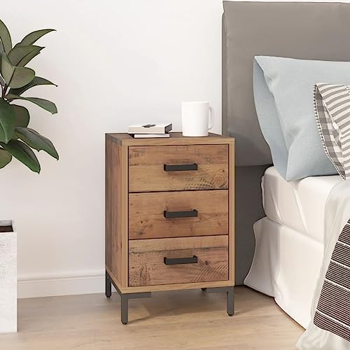 Tonture Nachttisch Braun 40x30x55 cm Massivholz Kiefer mit Schubladen, Vintage-Design für Schlafzimmer, Stabiler Beistelltisch mit reichlich Stauraum und Metallfüßen von Tonture