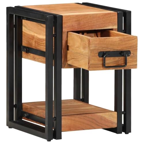 Tonture Nachttisch Braun Akazie Massivholz, 30x30x40 cm, Rustikales Design mit Stahlrahmen, Langlebiger Beistelltisch für Schlafzimmer, Praktischer Stauraum mit Schublade & Regal von Tonture