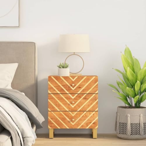 Tonture Nachttisch Braun Schwarz 50x33x60 cm, Massivholz Mango, 3 Schubladen, Robustes Design, ideal als Beistelltisch für Schlafzimmer und Wohnräume von Tonture