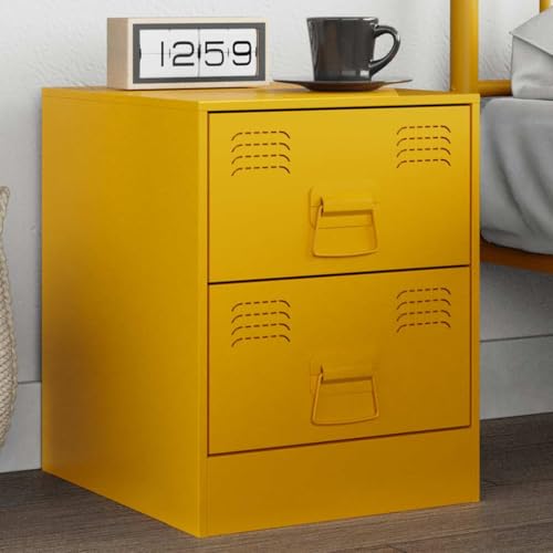 Tonture Nachttisch Gelb, 34,5x39x44 cm Stahl, Stabiler nightstand für Schlafzimmer, praktischer Stand mit Stauraum von Tonture