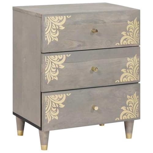 Tonture Nachttisch Grau, 50x33x62 cm, aus massivem Mangoholz, mit 3 Schubladen, eleganter Beistelltisch für Schlafzimmer und Wohnräume Tonture Nachttisch Grau, 50x33x62 cm, aus massivem Mangoholz, mit 3 Schubladen, eleganter Beistelltisch für Schlafzimmer und Wohnräume von Tonture