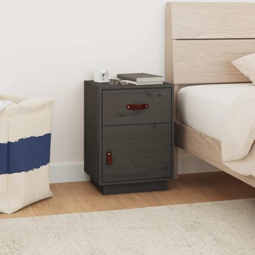 Tonture Nachttisch Grau 40x34x55 cm, Massivholz Kiefer, mit Schublade & Tür, Flexibler Einbau, eleganter Nachtschrank für Schlafzimmer & Wohnzimmer Tonture Nachttisch Grau 40x34x55 cm, Massivholz Kiefer, mit Schublade & Tür, Flexibler Einbau, eleganter Nachtschrank für Schlafzimmer & Wohnzimmer von Tonture