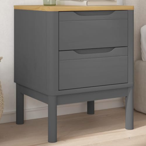 Tonture Nachttisch Grau 45x39x57 cm, Massivholz Kiefer, mit 2 Schubladen, robuster Beistelltisch für Schlafzimmer, Wohnzimmer, Büro von Tonture
