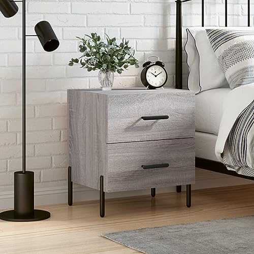 Tonture Nachttisch Grau Sonoma 40x35x47,5 cm, moderner Holzwerkstoff Beistelltisch mit stabilen Metallfüßen, ideal für Schlafzimmer Aufbewahrung von Tonture