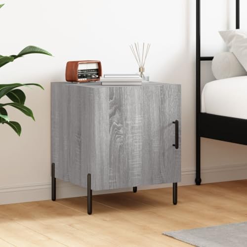 Tonture Nachttisch Grau Sonoma 40x40x50 cm, Moderner Beistelltisch mit Tür und Metallfüßen, Robuster Holzwerkstoff Nachtschrank für Schlafzimmer und Wohnzimmer von Tonture