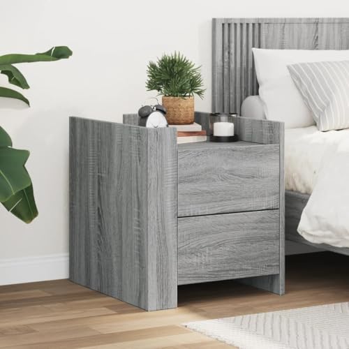 Tonture Nachttisch Grau Sonoma 45x50x50 cm, Holzwerkstoff Modern Beistelltisch mit Schubladen, Stabil Schlafzimmer Wohnzimmer Stauraum von Tonture
